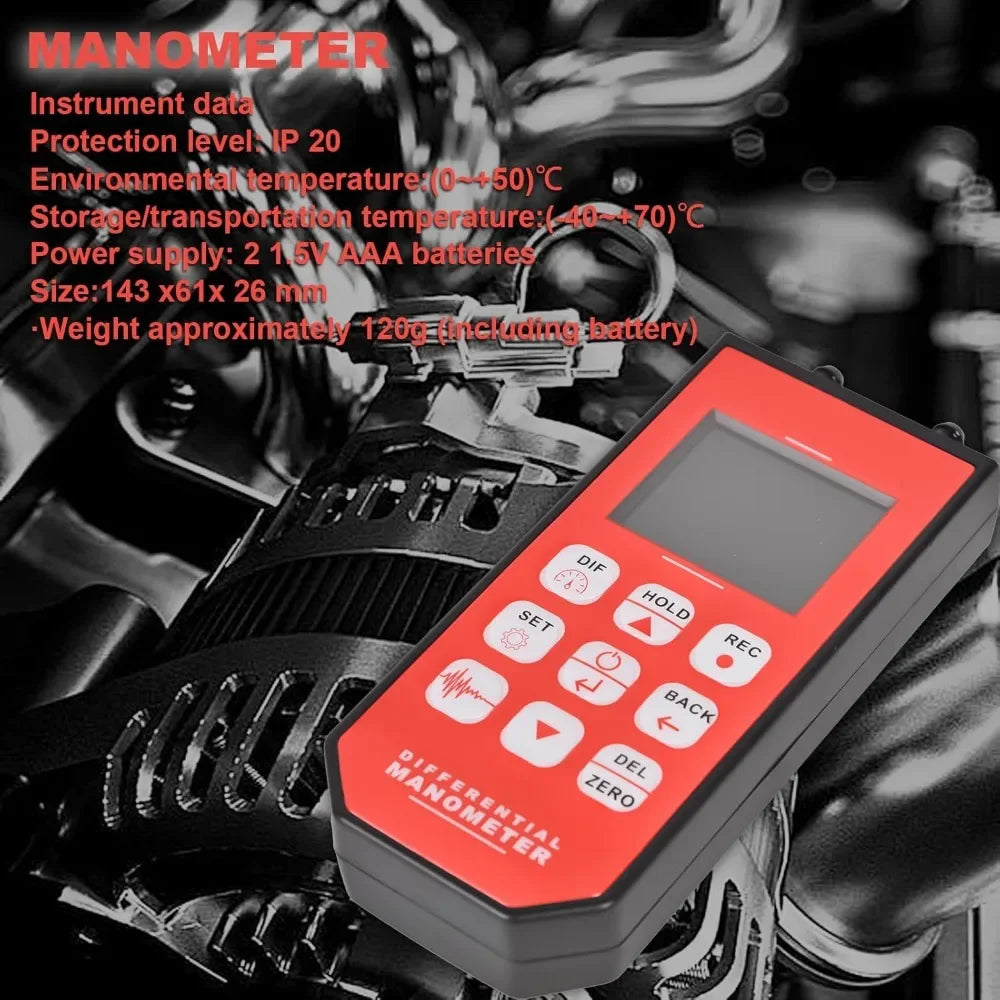 Digital Manometer Dual Port HVAC Gas Pressure Tester Differential Pressure Gauge 12 Units Large TFT Backlight Display