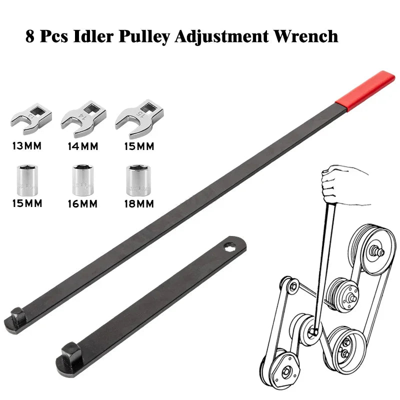 8Pcs Idler Pulley Adjustment Wrench Belt Tension Tensioning Adjuster Lever Tool Extension Wrench Workshop Tool for Repair