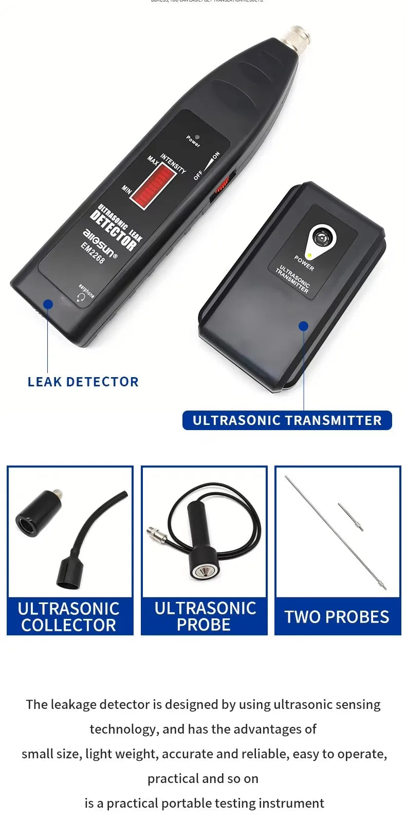 All-Sun EM2268 Ultrasonic Leak Detector Transmitter 36KHz-44KHz Sensor Gas Leak Multifunction Gas Analyzer
