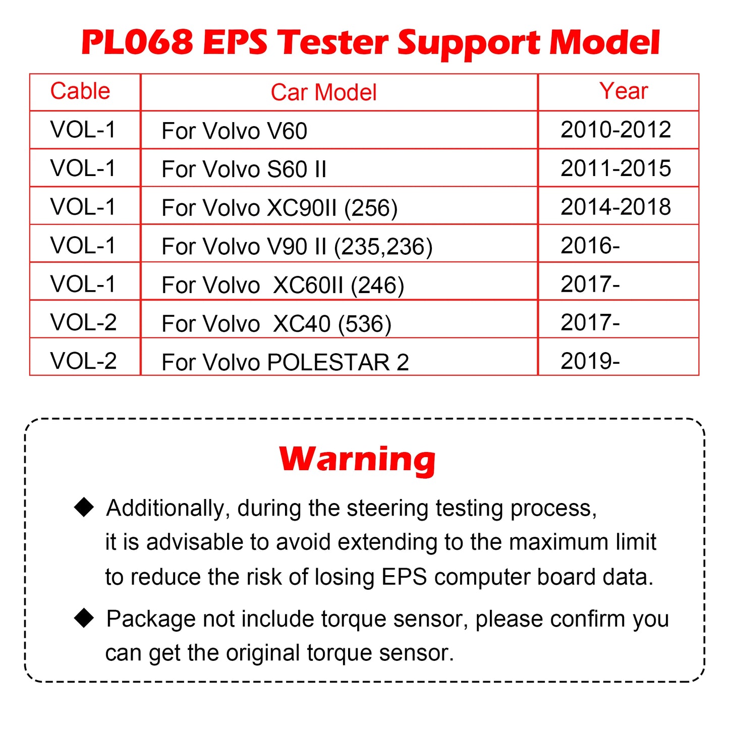 WOYO PL068 EPS Tester 12V on Bench for Volvo Electrical Steering Motor Detector Automotive Diagnostic Tools