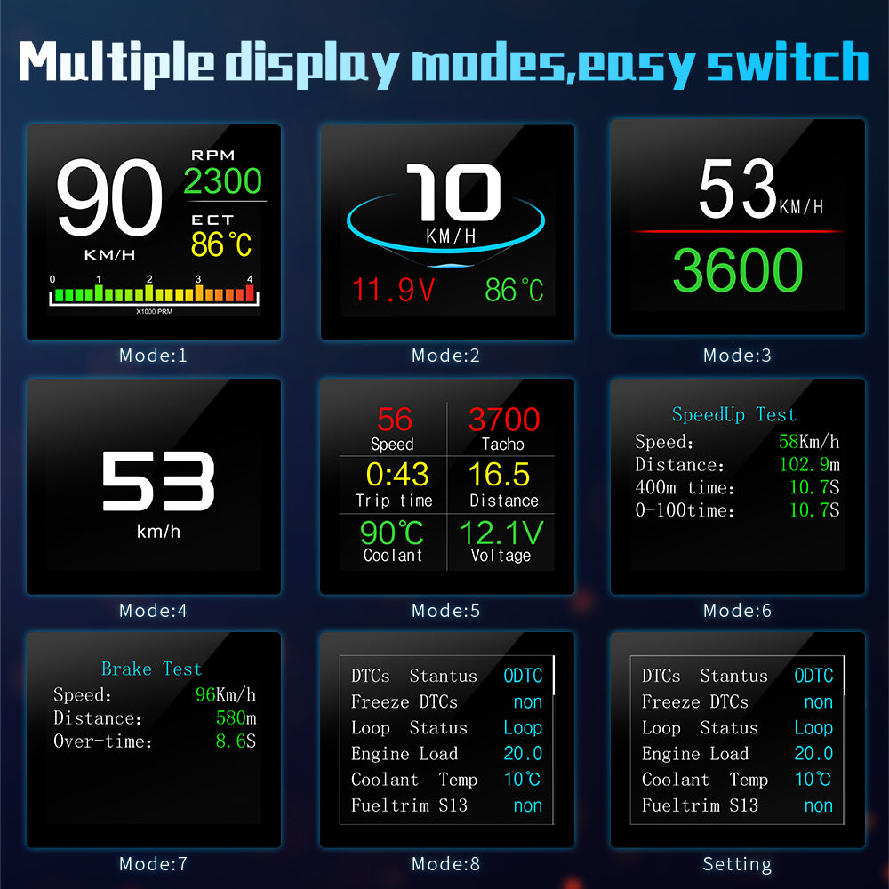 P10 OBD2 HUD Car Head-up Display TFT LCD Digital Speedometer Auto On-board Computer With Fuel Consumption Water Temperature