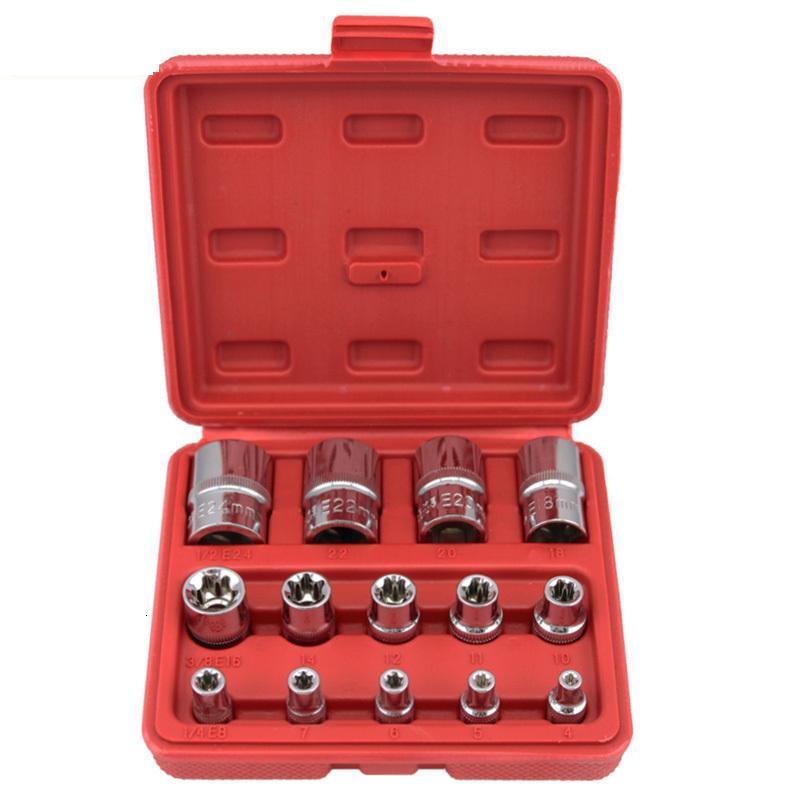 14 PC E Torx Star Female Bit Socket Set 1/2"/3/8"/1/4" Drive E4 -E24
