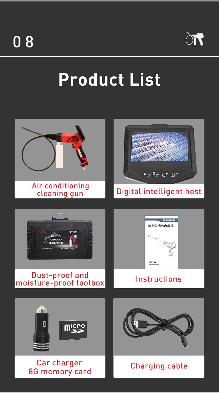 Car Evaporator Coil Cleaning 8.5mm Camera Endoscope Machine 3.5 Inch LCD Air Conditioner