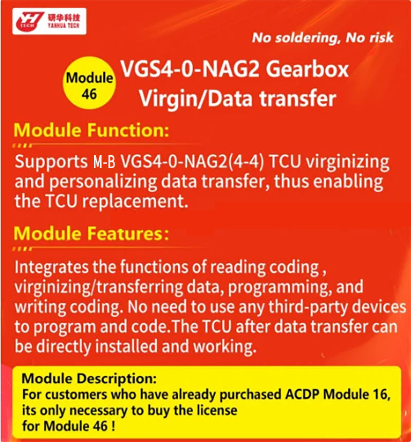 YANHUA ACDP Module 46 Read/Write/Transfer VGS4 - NAG2  for M B TCU Gearbox data / refresh TCU Module Yanhua ACDP2 Module 46