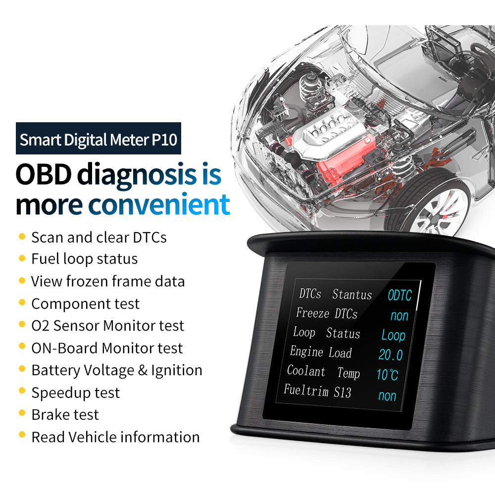 P10 OBD2 HUD Car Head-up Display TFT LCD Digital Speedometer Auto On-board Computer With Fuel Consumption Water Temperature
