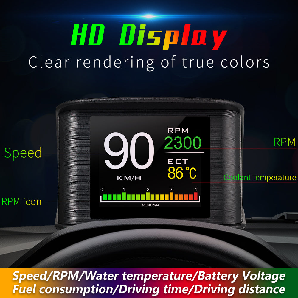 P10 OBD2 HUD Car Head-up Display TFT LCD Digital Speedometer Auto On-board Computer With Fuel Consumption Water Temperature
