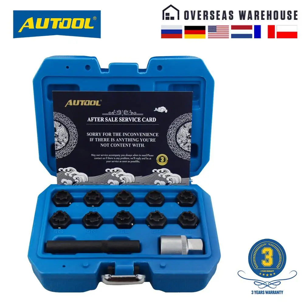 AUTOOL 12PCS Automotive Anti-Theft Wheel Lock Lug Nuts Removal Set installation and Removal Socket Tool Set for Mercedes Benz