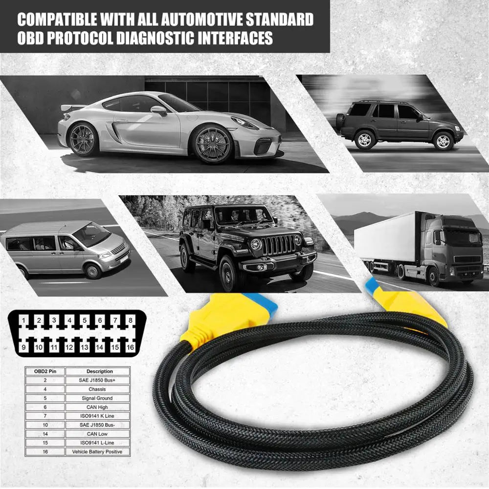 AUTOOL 150CM Car OBD II OBD2 16 Pin Male to Female Extension Cable Car Diagnostic Extender Cord Adapter for Pro3/Launch/ELM327