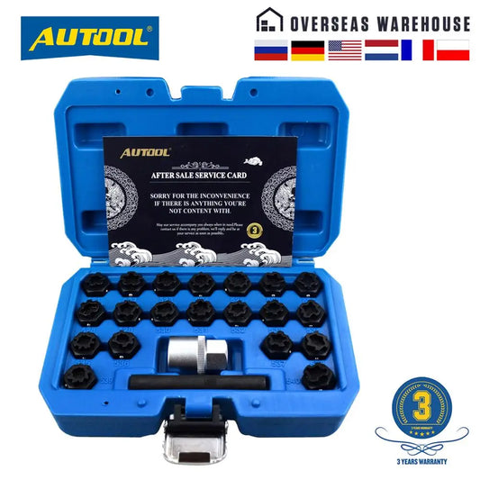 AUTOOL 22pcs Wheel Anti-Theft Lock Key Removal Tool Kit for VW Audi Volkswagen Lug Nuts Screw Remover with 12.7mm Socket Adapter