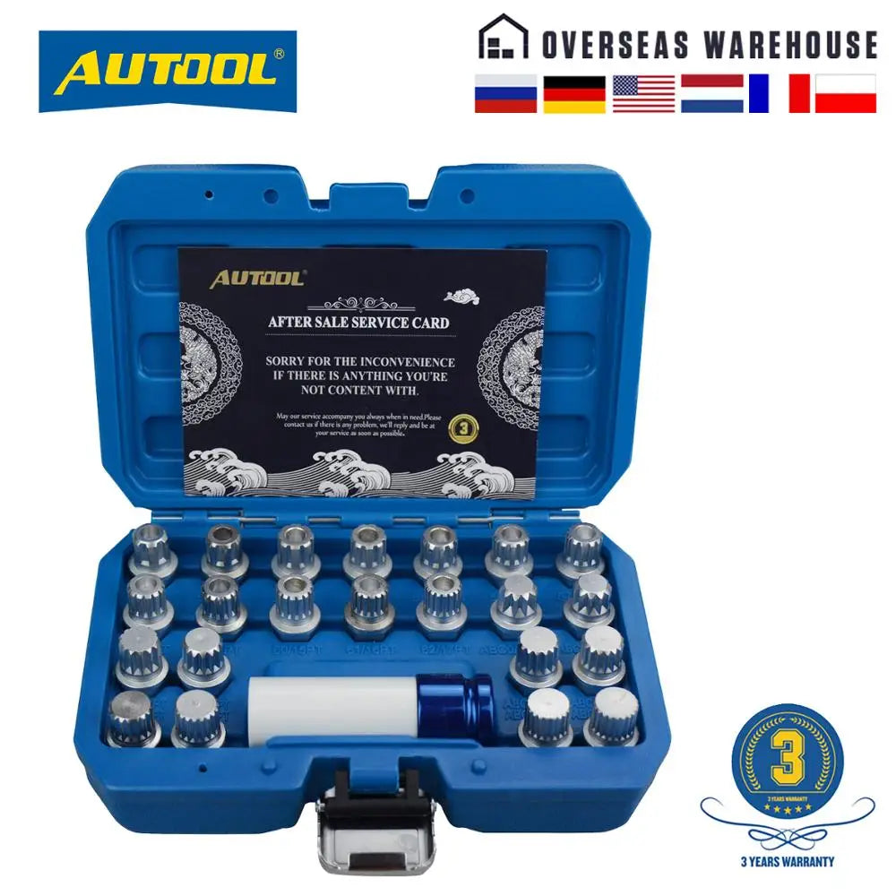 AUTOOL 23pcs Automotive Anti-Theft Wheel Lock Lug Nut Remover Tool Kit Screw Removal Key Socket Set with Adapter for VW