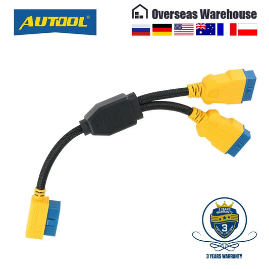 AUTOOL 35CM Car OBD2 Cable Connector Car OBD2 Adapter 1 to 2 Splitter Wire 16pin OBDII Male to Female Extension Cord Connection