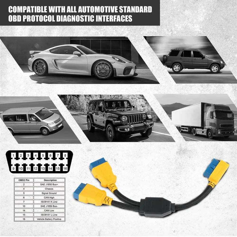 AUTOOL 35CM Car OBD2 Cable Connector Car OBD2 Adapter 1 to 2 Splitter Wire 16pin OBDII Male to Female Extension Cord Connection