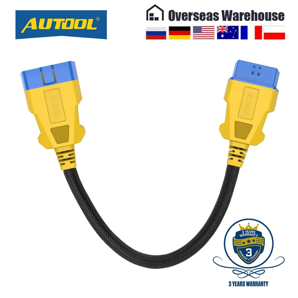 AUTOOL 36CM Car OBD2 Reinforced Nylon Extension Cord Male to Female Cable for Launch Easydiag/THINKDIAG/THINKDRIVER/ELM327 Cable