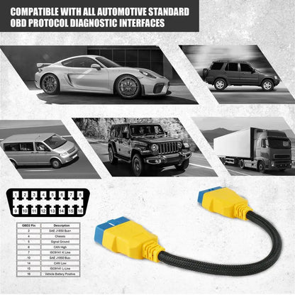 AUTOOL 36CM Car OBD2 Reinforced Nylon Extension Cord Male to Female Cable for Launch Easydiag/THINKDIAG/THINKDRIVER/ELM327 Cable