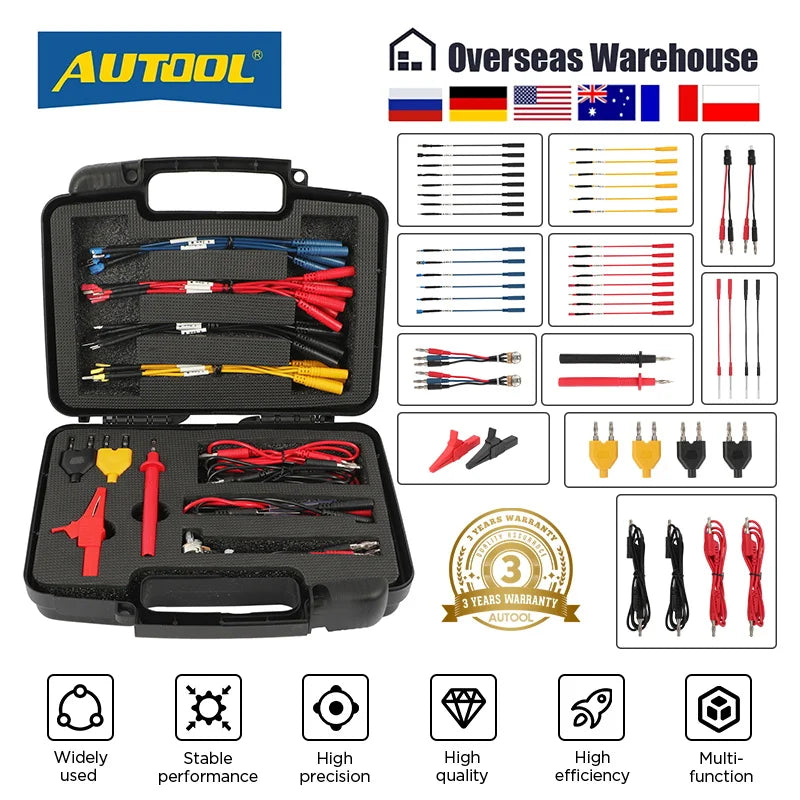 AUTOOL 48PCS Test Lead Kit Banana Plug To Test Hook Cable Replaceable Multimeter Probe Test Wire Probe Alligator Clip