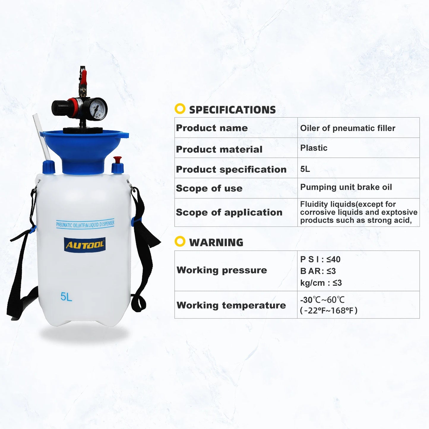 AUTOOL 5L Oil Fluid Filling Equipment Kit Oil Fluid Extractor Filling Syringe Bottle  Transfer for Car Truck & Pressure Gauge