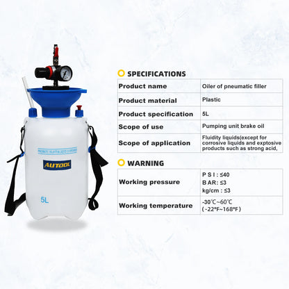 AUTOOL 5L Oil Fluid Filling Equipment Kit Oil Fluid Extractor Filling Syringe Bottle  Transfer for Car Truck & Pressure Gauge