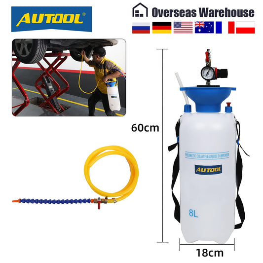 AUTOOL 8L Brake Fluid Replacement Oil Fluid Extractor Filling Syringe Bottle Transfer for Car Truck & Pressure Gauge