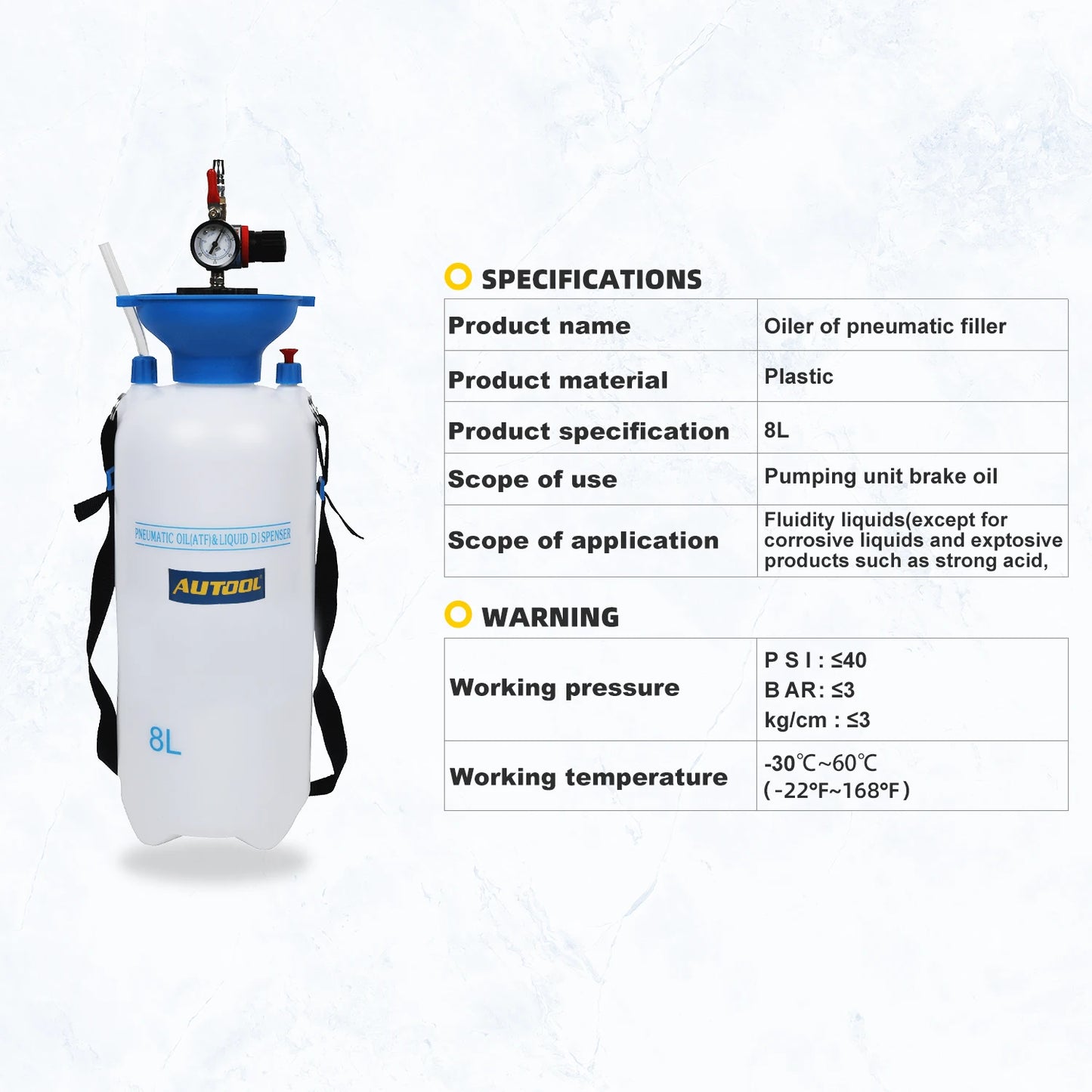 AUTOOL 8L Brake Fluid Replacement Oil Fluid Extractor Filling Syringe Bottle Transfer for Car Truck & Pressure Gauge