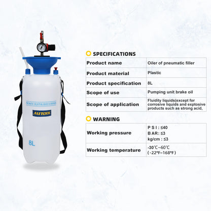 AUTOOL 8L Brake Fluid Replacement Oil Fluid Extractor Filling Syringe Bottle Transfer for Car Truck & Pressure Gauge