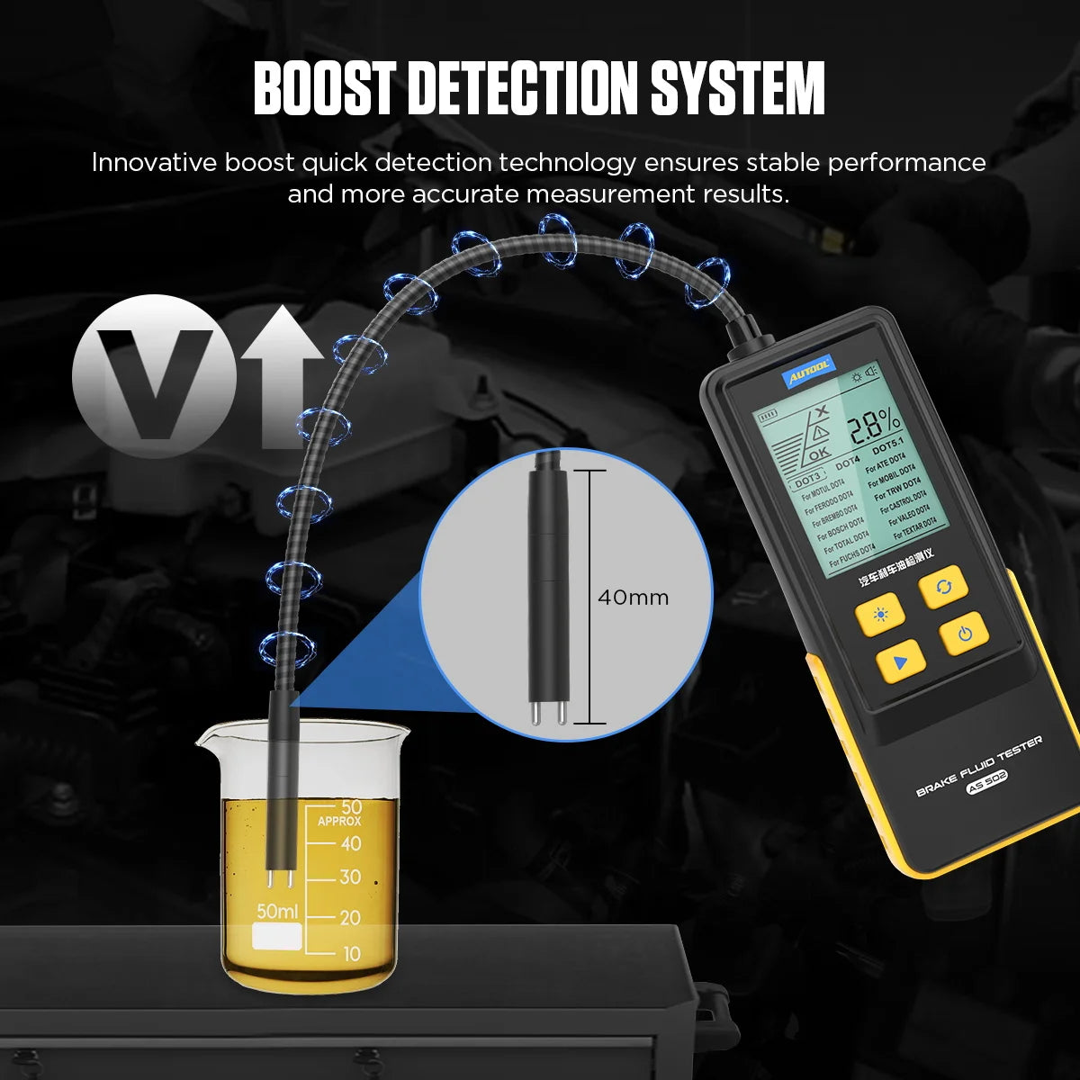 AUTOOL AS502 Brake Fluid Tester Automotive Brake Oil Tester Compatible for DOT3/DOT4/DOT5.1/ENV4/ENV6 ATE/TRW/BOSCH/MOBIL