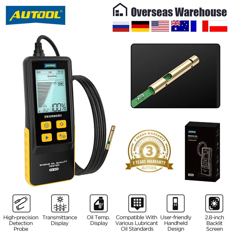 AUTOOL AS503 Engine Oil Tester with Digital Display for Auto Check Gasoline & Diesel Car Engine POA Oil Quality Repair Tools