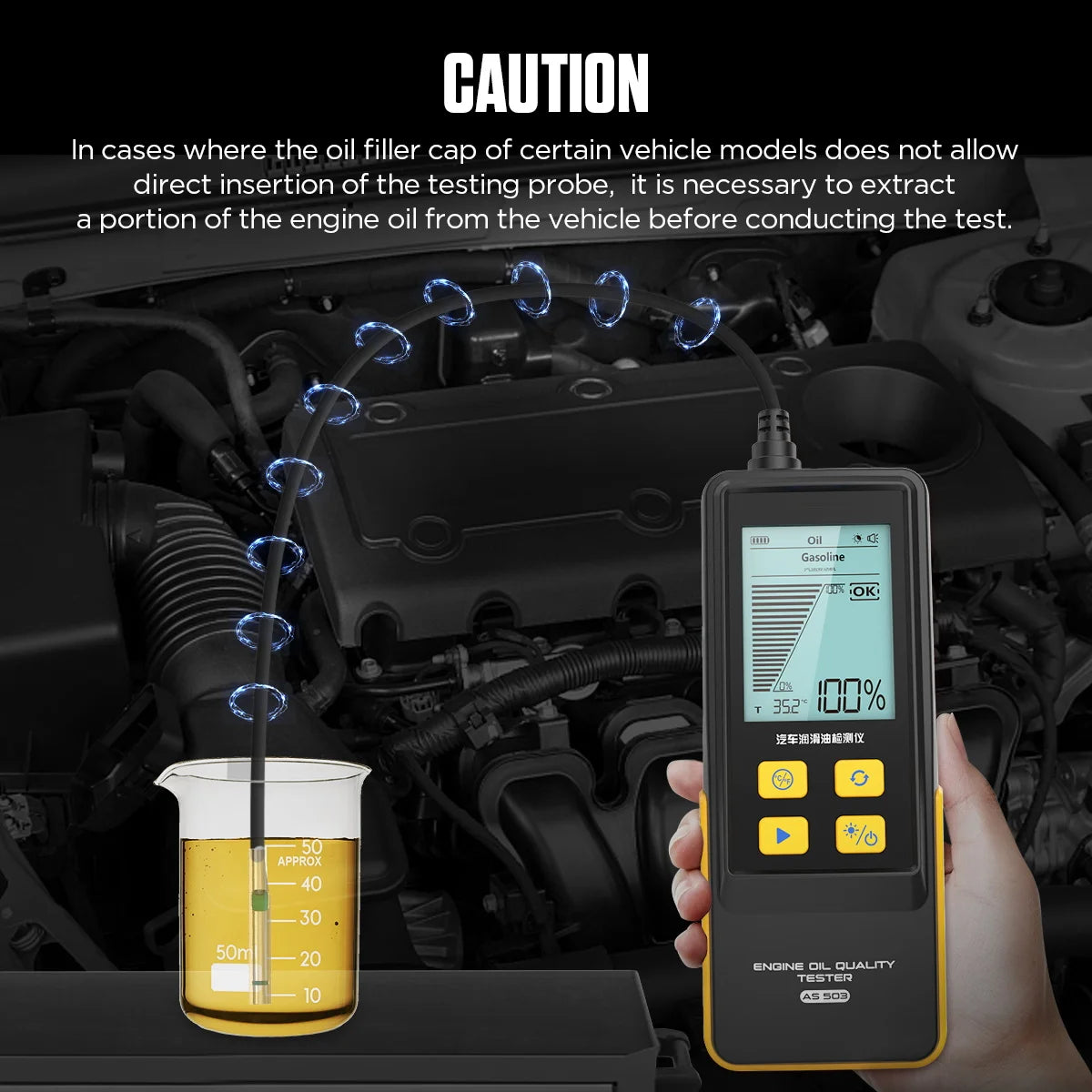 AUTOOL AS503 Engine Oil Tester with Digital Display for Auto Check Gasoline & Diesel Car Engine POA Oil Quality Repair Tools