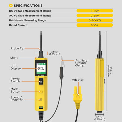 AUTOOL BT260 Car Electrical Circuit Tester Power Probe Automotive Scanner Auto LED Display Voltage Digital Diagnostic Tool pb100