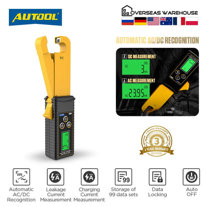 AUTOOL BT270 AC/DC Car Current Clamp Meter 0mA-60A Probe 45-400Hz Leakage / Charging Current Measurement AC 3700V/rms Multimeter