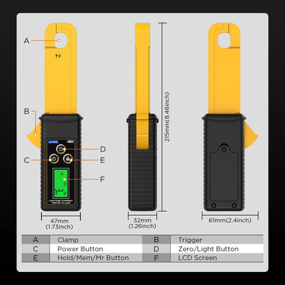 AUTOOL BT270 AC/DC Car Current Clamp Meter 0mA-60A Probe 45-400Hz Leakage / Charging Current Measurement AC 3700V/rms Multimeter