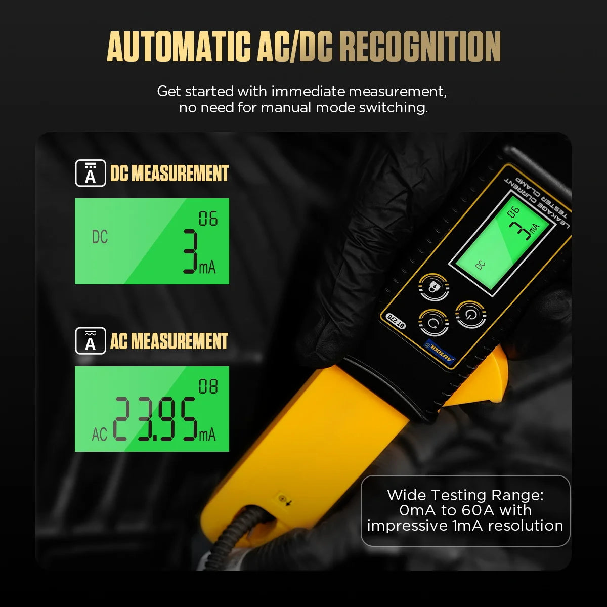 AUTOOL BT270 AC/DC Car Current Clamp Meter 0mA-60A Probe 45-400Hz Leakage / Charging Current Measurement AC 3700V/rms Multimeter