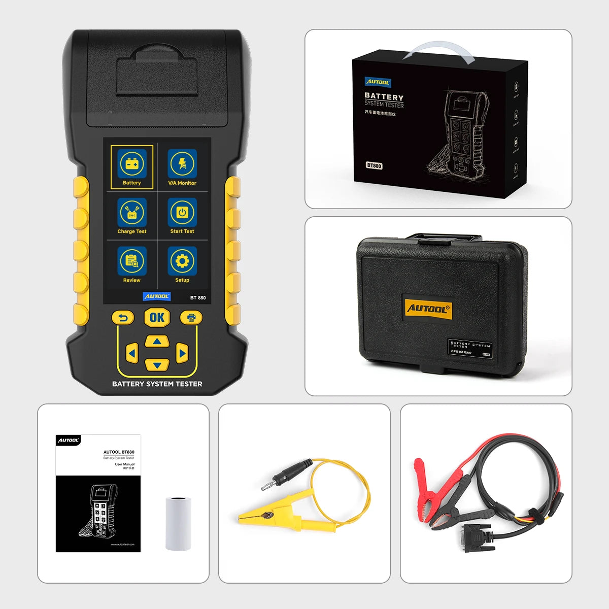 AUTOOL BT880 Battery Tester with Printer 8-30V V/A Monitor&Cranking Test&Charging Test&Start Test& Max Load Test & Data Review