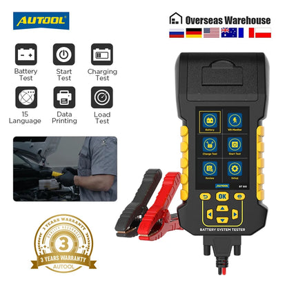 AUTOOL BT880 Battery Tester with Printer 8-30V V/A Monitor&Cranking Test&Charging Test&Start Test& Max Load Test & Data Review