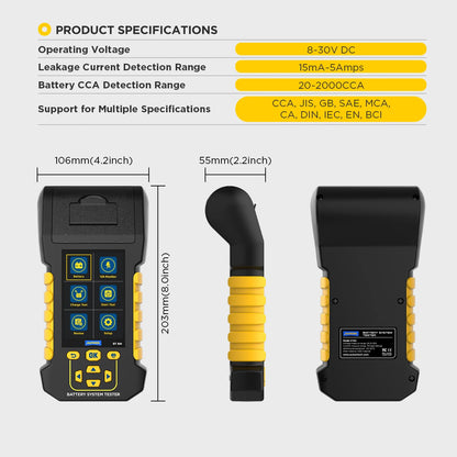 AUTOOL BT880 Battery Tester with Printer 8-30V V/A Monitor&Cranking Test&Charging Test&Start Test& Max Load Test & Data Review