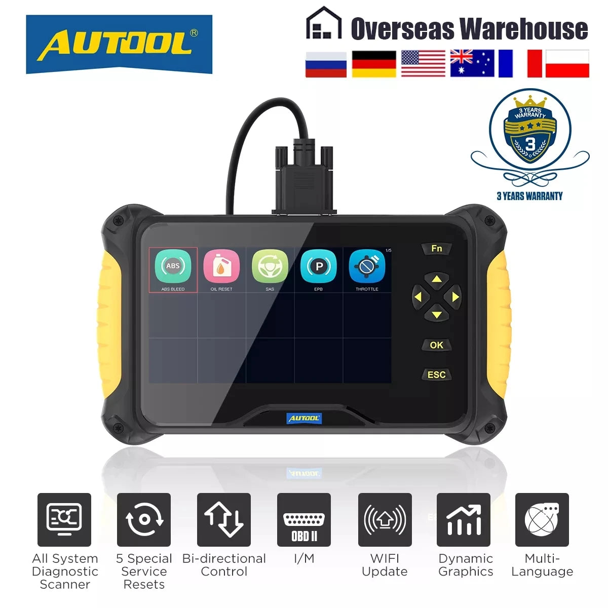 AUTOOL CS605 ALL System Car OBDII Diagnostic Tools Auto Scan Tool Engine ABS Code Reader Oil EPB SAS ABS Bleeding Throttle Reset