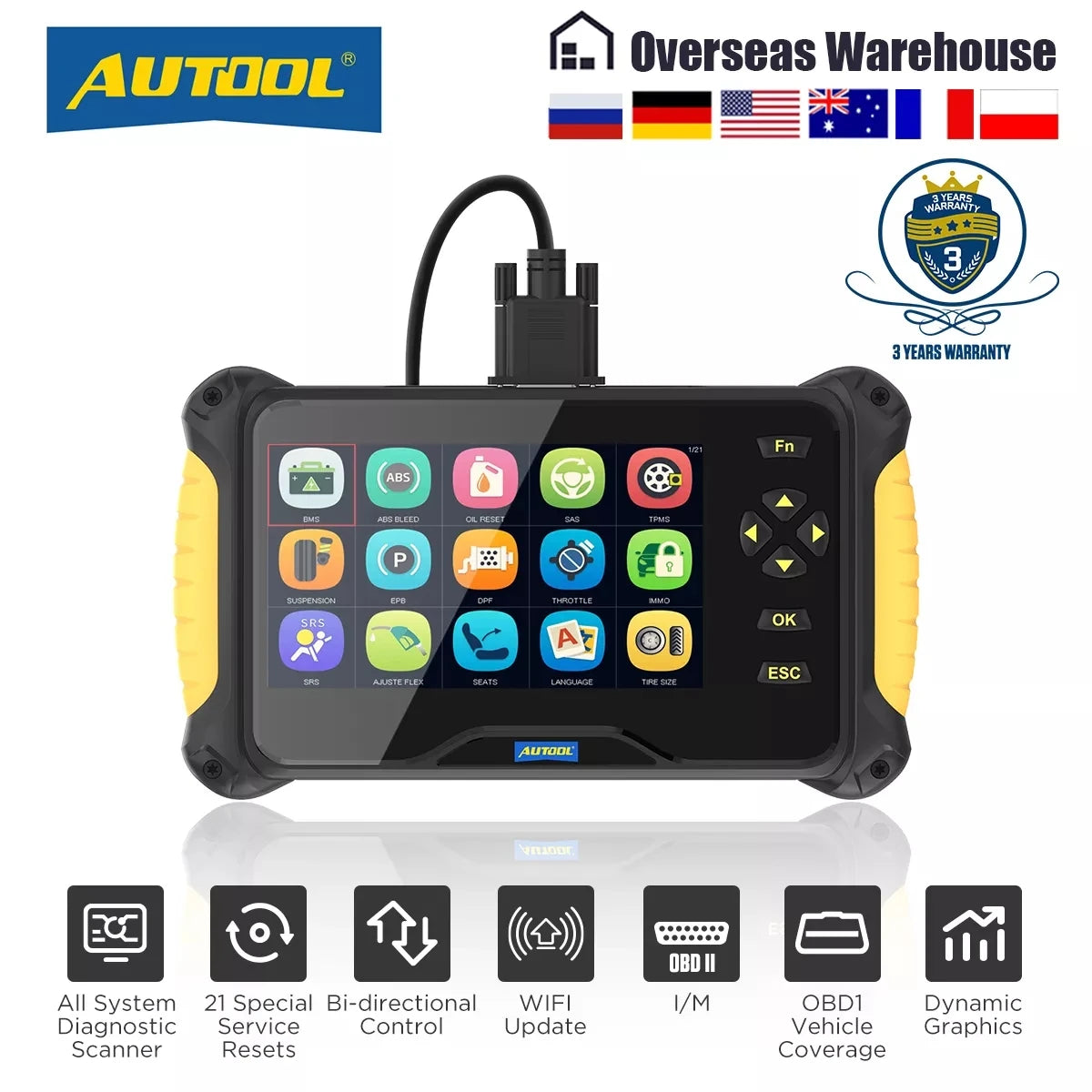 AUTOOL CS606 OBD2 Scanner OBDII Diagnostic Tools for 21 Resets Engine ABS SRS SAS EPB DPF Head Lamp Code Reader Scan Tool