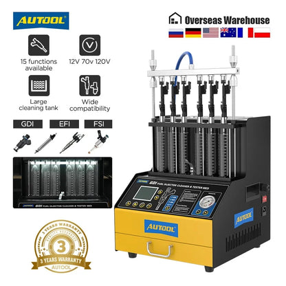 AUTOOL CT500 GDI EFI FEI Piezoelectric Fuel Injectors Cleaner & Tester Machine 6-Cylinder Fuel Injector Cleaner Tester 110V-230V