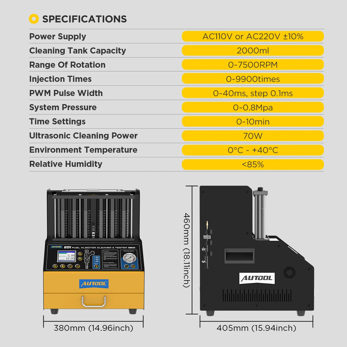 AUTOOL CT500 GDI EFI FEI Piezoelectric Fuel Injectors Cleaner & Tester Machine 6-Cylinder Fuel Injector Cleaner Tester 110V-230V