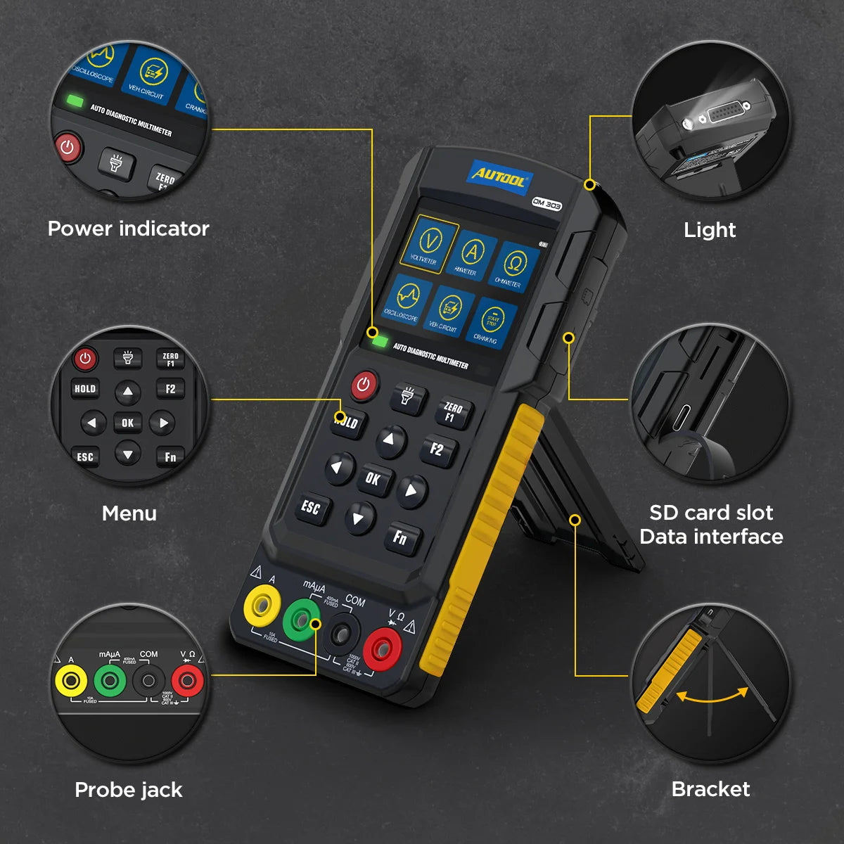 AUTOOL DM303 Auto Diagnostic Multimeter Car Circuit Tester with K/CAN/Oscilloscope/Cranking/Analog Signal/Injector/Relay Test