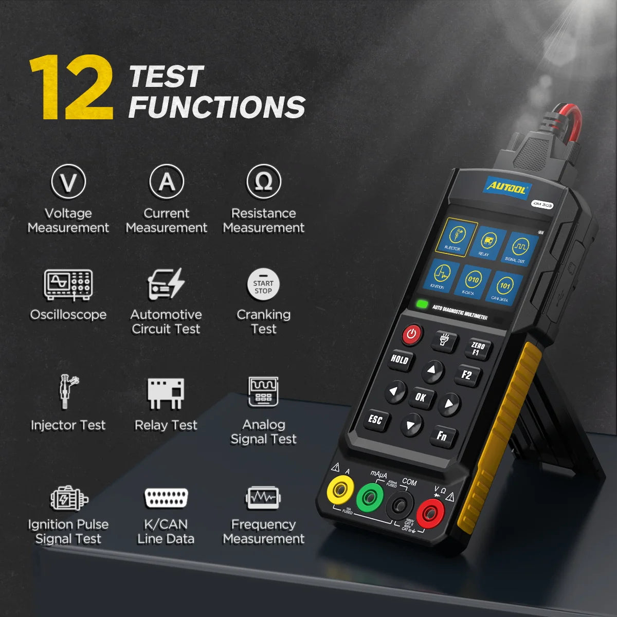 AUTOOL DM303 Auto Diagnostic Multimeter Car Circuit Tester with K/CAN/Oscilloscope/Cranking/Analog Signal/Injector/Relay Test