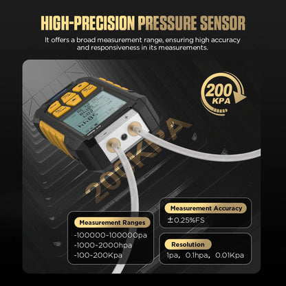 AUTOOL PT520 Digital Differential Manometer -100-200Kpa Air Pressure Gauge Negative Vacuum Gauge Meter Monitoring Manometro 512A