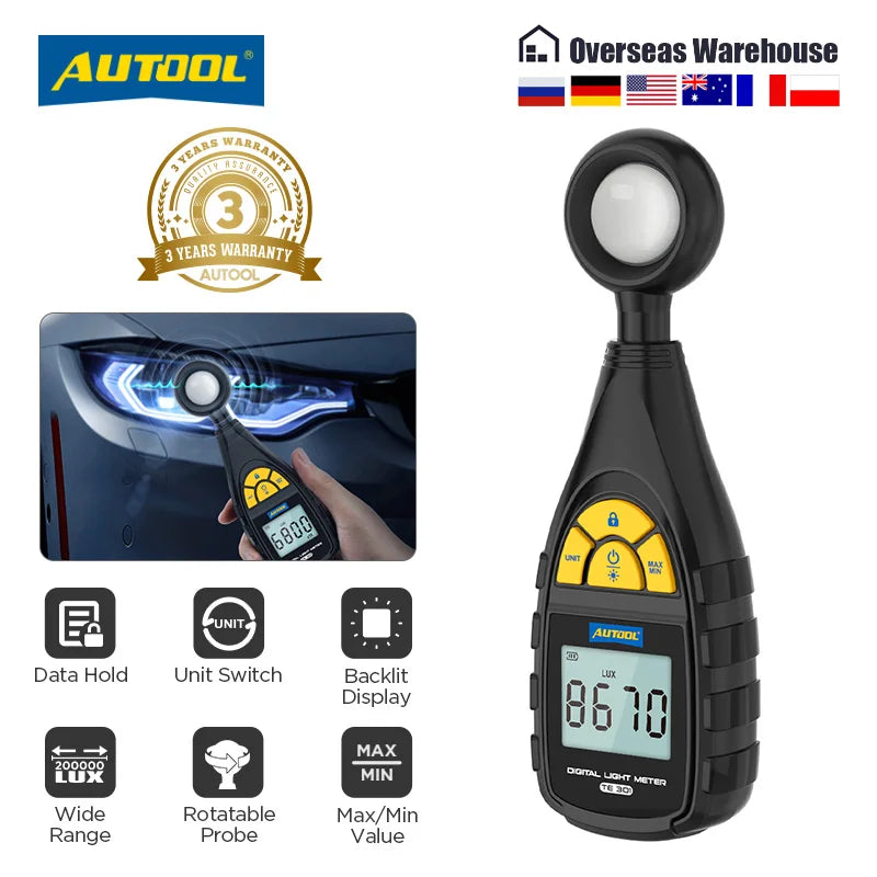 AUTOOL TE301 Digital Mini Light Meter Digital Professional Luxometer 200000Lux 20000FC Illuminometer Photometer Light Lux Meter