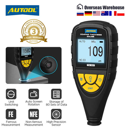 AUTOOL TG501 LCD Coating Thickness Gauge Paint Thickness Gauge Meter Car Paint Depth Gauge Tester Coating Film for Automobile