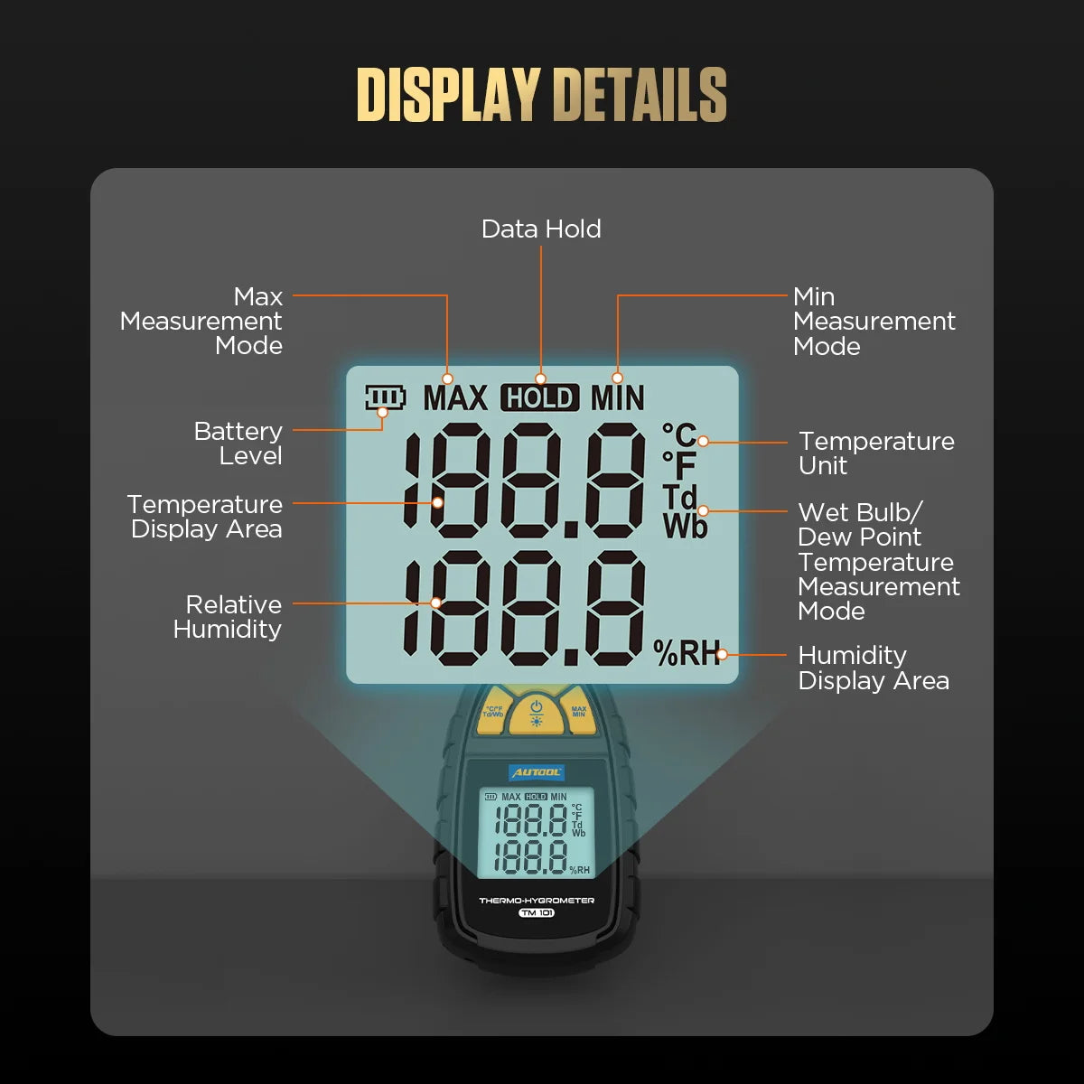 AUTOOL TM101 Digital Temperature Humidity Meter for Laboratory Thermo-Hygrometer Farm Plastic Shed Winery Ambient Moisture Meter