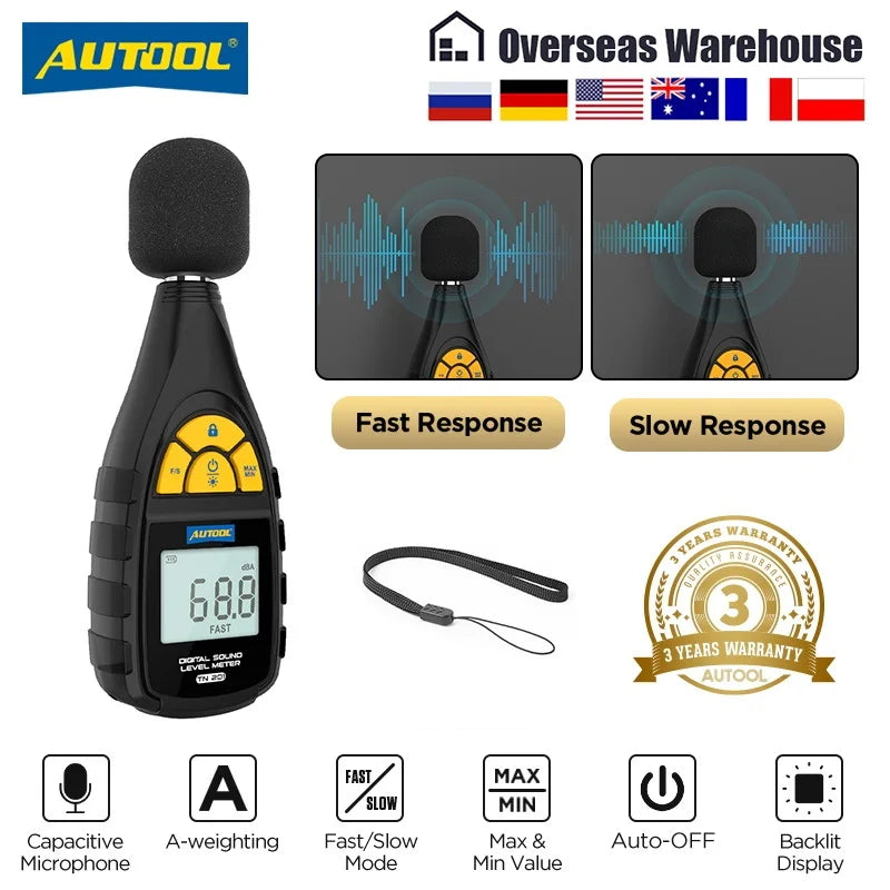 AUTOOL TN201 Digital Sound Level Meter Audio Meter Sonometro Sound Meter Decibelimetro 30-130dB Decibel Meter Mini Noise Meter