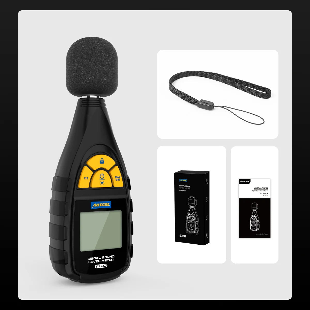 AUTOOL TN201 Digital Sound Level Meter Audio Meter Sonometro Sound Meter Decibelimetro 30-130dB Decibel Meter Mini Noise Meter