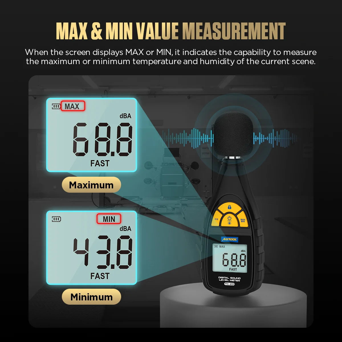 AUTOOL TN201 Digital Sound Level Meter Audio Meter Sonometro Sound Meter Decibelimetro 30-130dB Decibel Meter Mini Noise Meter