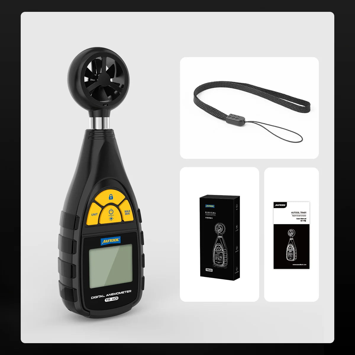 AUTOOL TR401 Digital Anemo-meter Air Volume Speedometer RPM Tester Wind Speed 0-30 m/s Measures Meter Tacho-meter