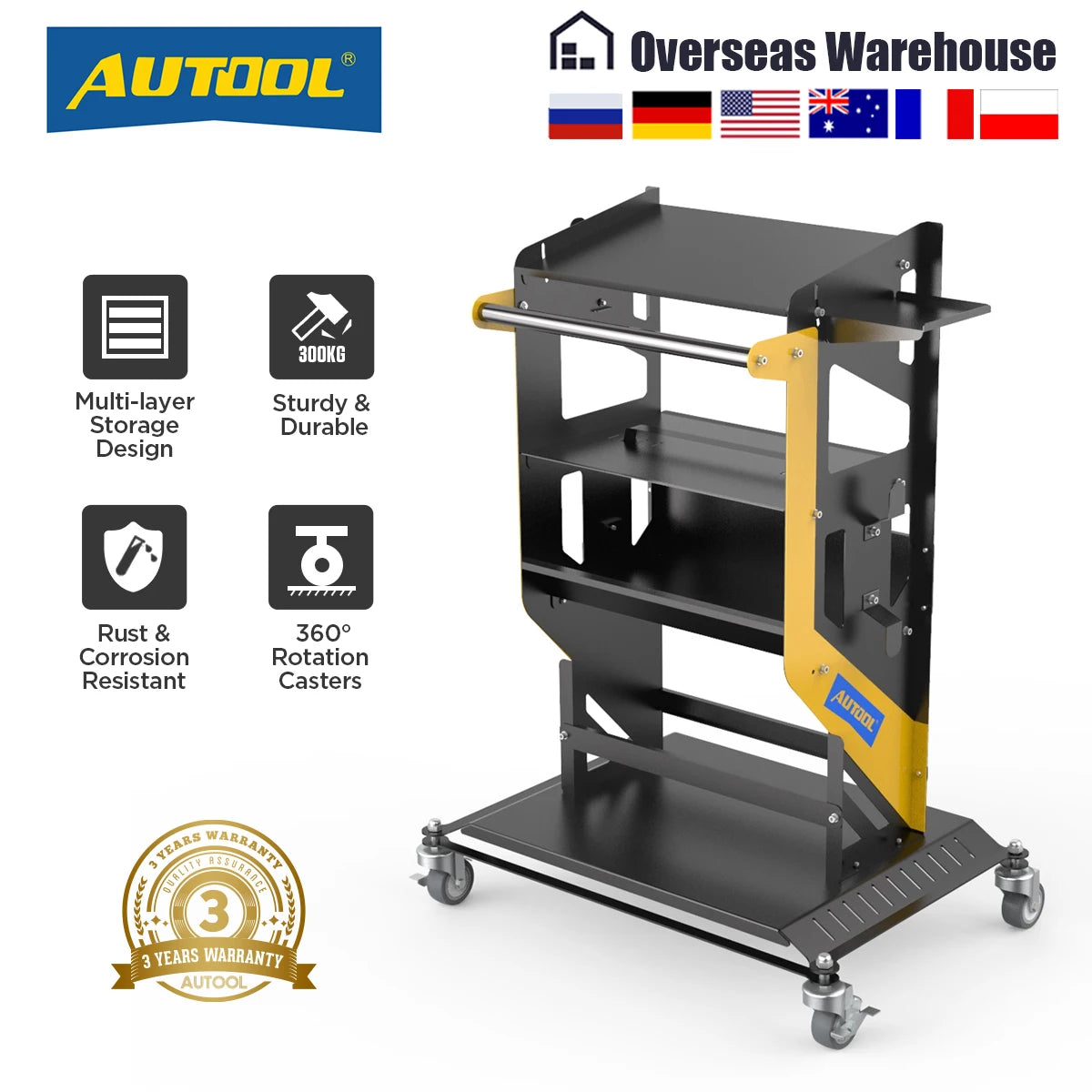 AUTOOL Tier Rolling Tool Cart 661 LBS Tiered Storage Capacity Heavy Duty Utility Mechanic Cart Tool for Programming Power