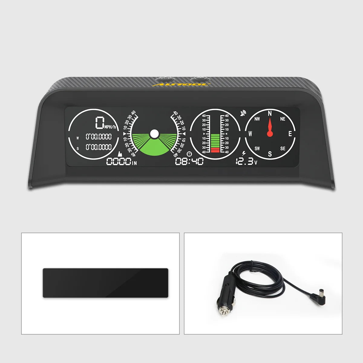 AUTOOL X90 GPS Speed PMH KMH Slope Meter Inclinometer Car Compass HUD Pitch Tilt Angle Protractor Clock Latitude Longitude